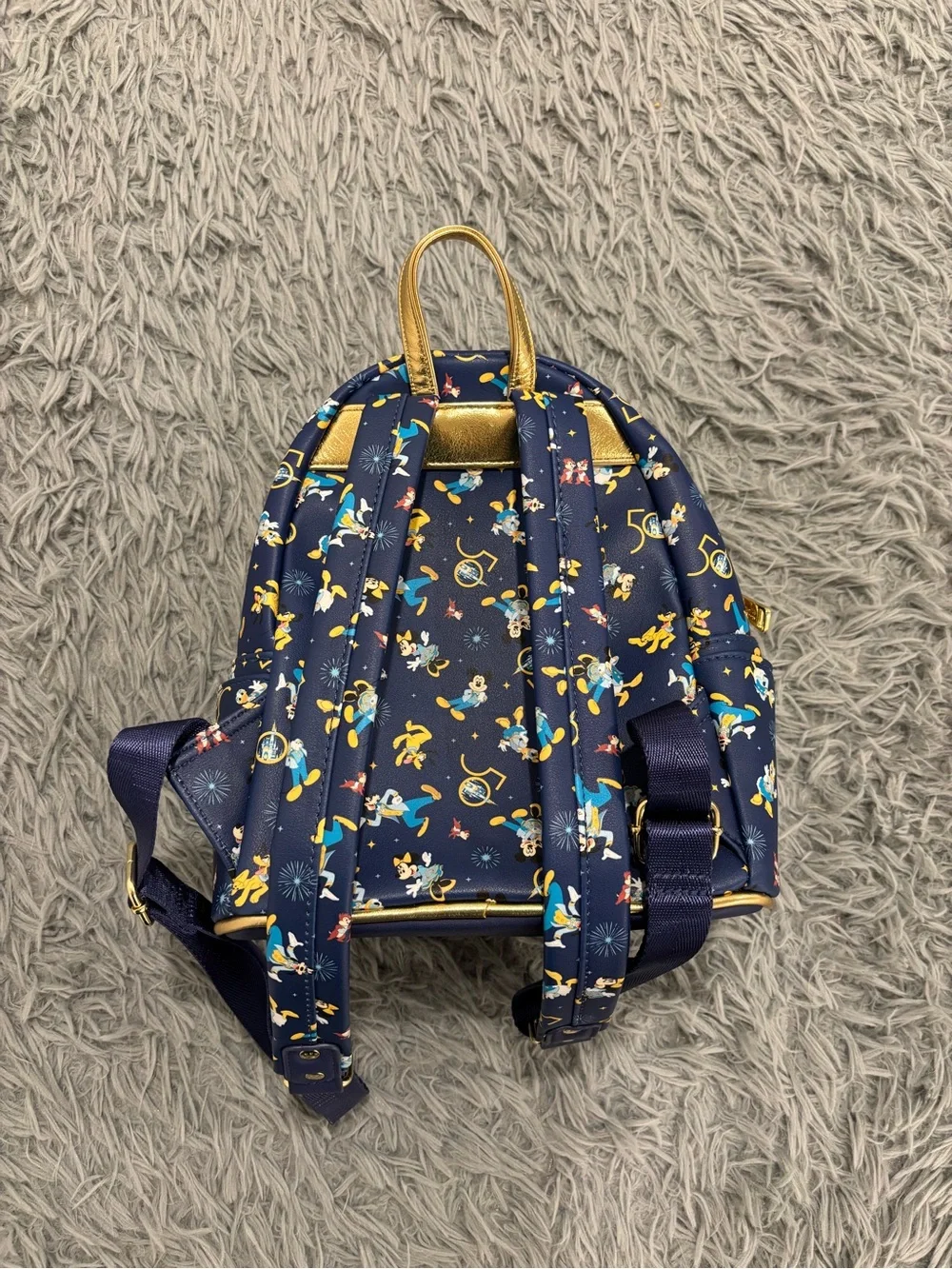 Loungefly Disney Parks 50th Anniversary Mini Backpack Blue Gold Mickey Donald